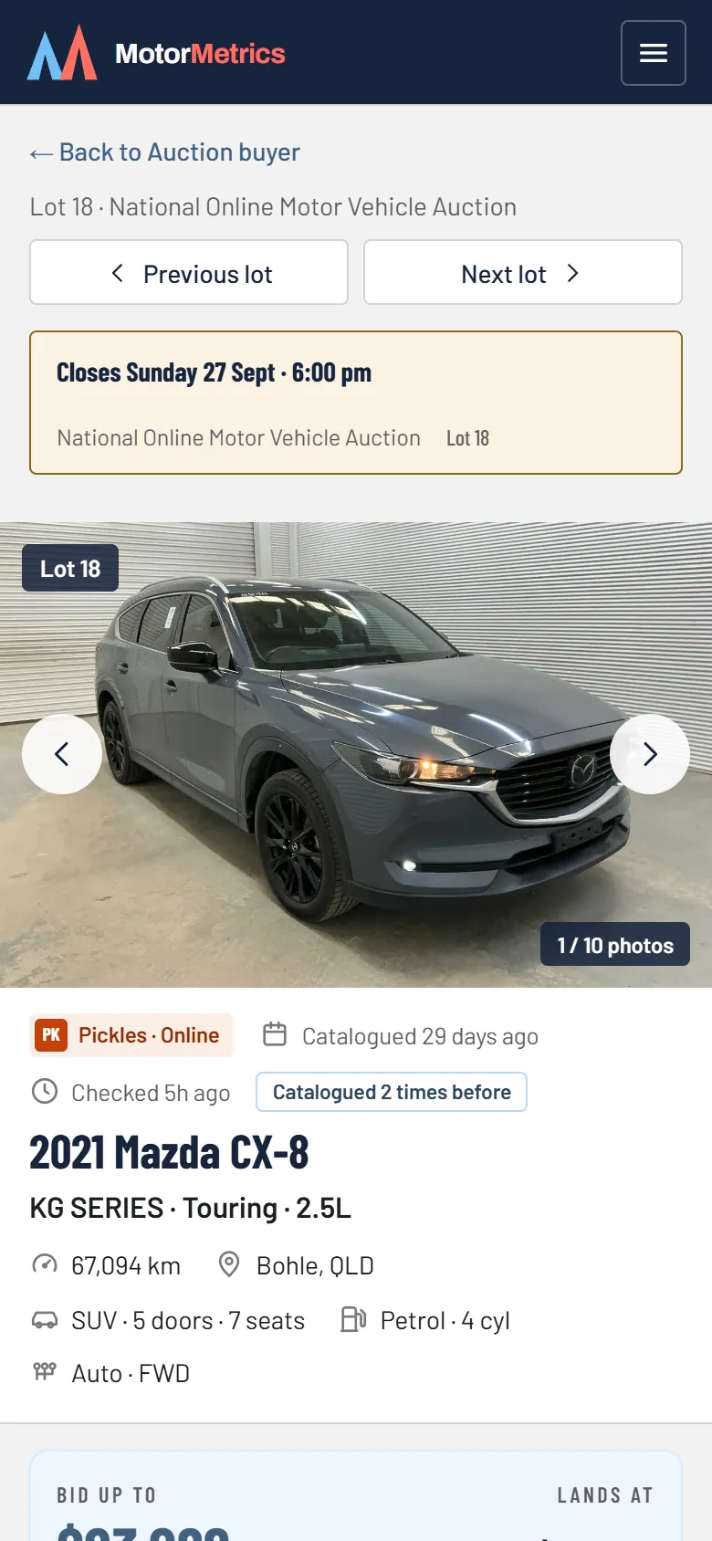 An auction lot on a phone