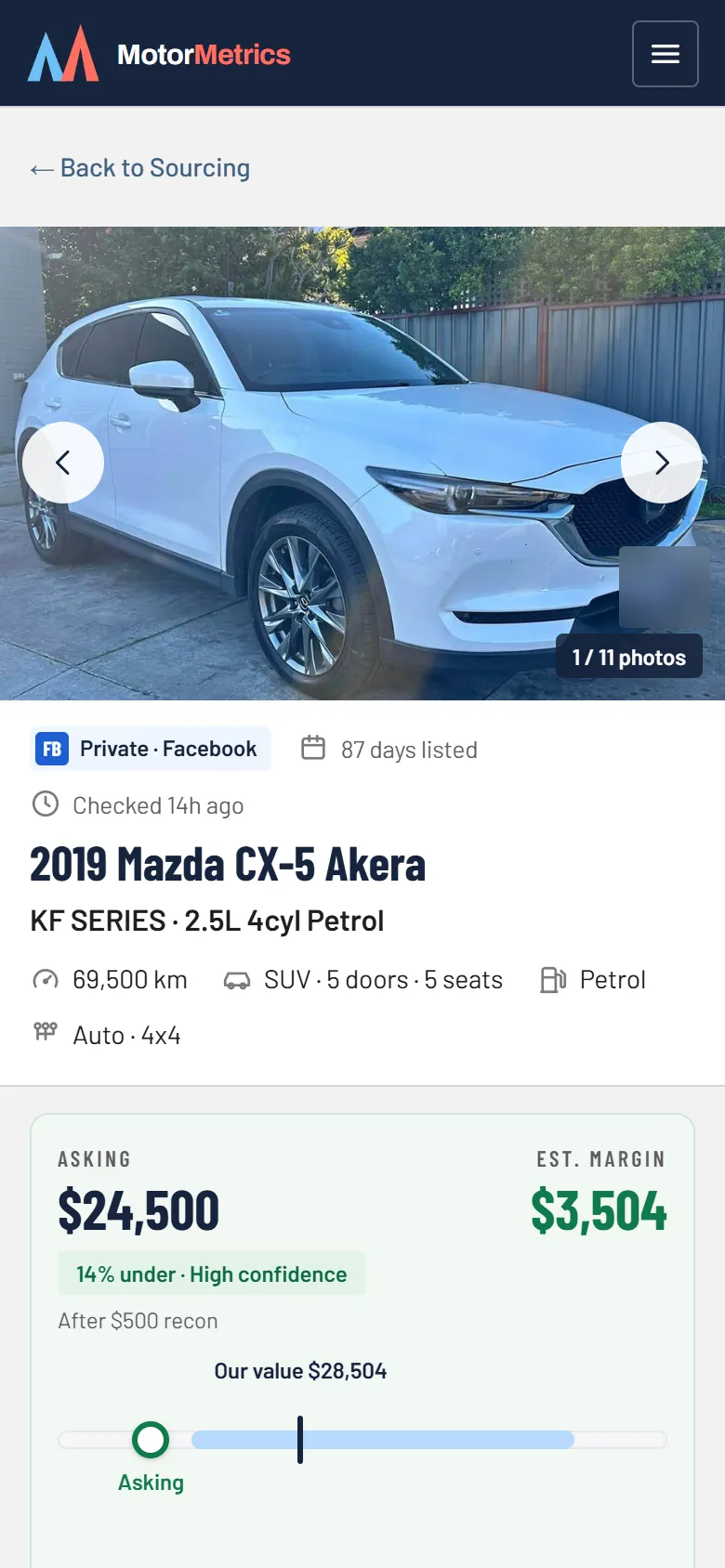 A Facebook Marketplace car on a phone